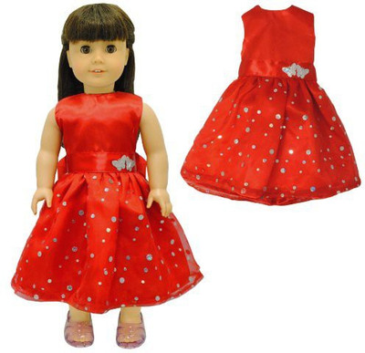 

Pink Butterfly Closet Clothes Beautiful Red Dress With Dots Outfit Fits American(Red)