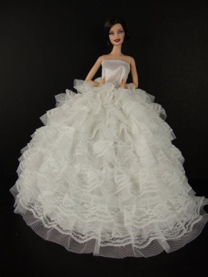 

Olivia's Doll Closet Beautiful White Gown with Tons of Ruffles Ball Gown Made to Fit the Barbie Doll(Multicolor)