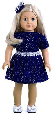

DreamWorld Collections Midnight Blue - Dark blue sparkling holiday dress with matching silver shoes - Doll Clothes for 18 Inch Dolls(Multicolor)