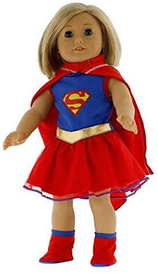 

Dress Along Dolly Super Girl Doll Clothes for 18" Dolls: Super Hero Outfit By Dress Along Dolly (Includes Dress, Shoes, and Cape)(Multicolor)
