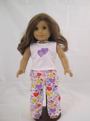

Unique Doll Clothing Lavender Bright Heart Pajama Set For American Girland(Multicolor)