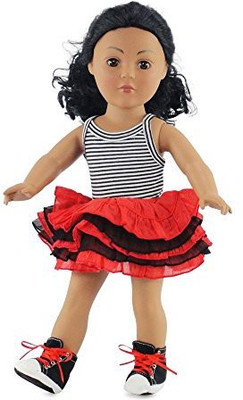 

Emily Rose Doll Clothes 18 Inch Clothes Red & Black Ruffled Summer Skirt Outfit(Multicolor)