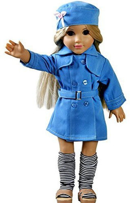 

ebuddy Blue 4pc Trench Long Coat Uniform Outfit Fits 18 Inch Doll(Multicolor)