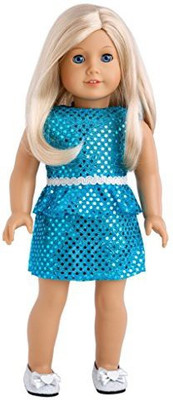

DreamWorld Collections Turquoise - Sparkling holiday party dress with matching silver shoes - Clothes for American Girl Dolls(Pink)