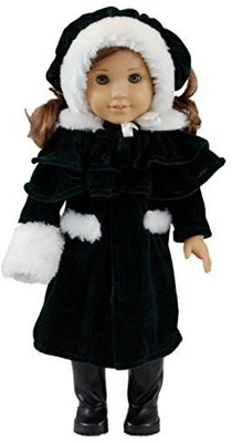 

The Queen's Treasures 1914 Style Winter Coatcapehat & Muff Fits 18" American(Black)