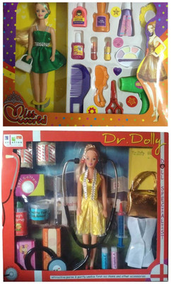 

New Pinch combo of Miss World Doll With Make-up Set & Dr.Dolly Doll First Aid Kit(Multicolor)