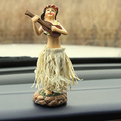 

Red Hound Auto Dashboard Hula Natural Skirt Hawaii Girl Lei Aloha Dancing(Beige)