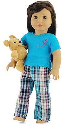 

Emily Rose Doll Clothes 18 Inch Doll Clothes Plaid Pajamas with Teddy Bear | Fits American Girl Dolls | Gift-boxed!(Pink)