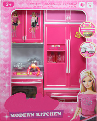 

Tickles Pink Modern Kitchen Battery Operated Play Set with Refrigerator + Cooktop + Oven + Cabinet and Accessories + Light and Sound 3 Years Plus(Pink)