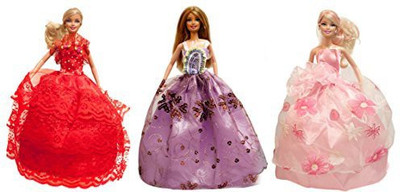 

UNI Gifts Shop Barbie Princess Gown, Evening Dress, Wedding Gown (Barbie Gown 3 Dress Set) - Dolls NOT Included(Multicolor)