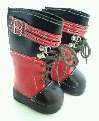 

DollsHobbiesNMore Tall Red And Black Boots For American Girl(Multicolor)