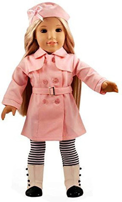 

ebuddy Pink Color Trench Coat 4pcs Set Include Hat Cloak Socks Belt Fits 18 Inch Girl Dolls(Multicolor)