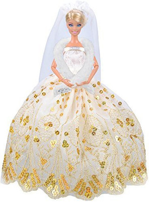 

E-TING Gold Strapless Princess Wedding Party Dress Clothes(Multicolor)