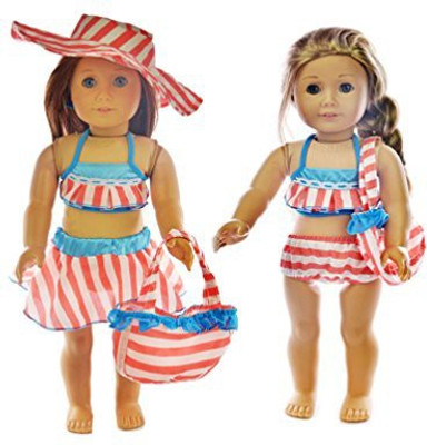

ebuddy 5pc Hat Tops Handbag Underwear Skirt Pink Bikini Swimsuit Swimwear Clothes Fits 18 Inch Doll(Multicolor)