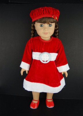 Olivia's Doll Closet A Traditional Christmas Dress In Red Velvet And White Trim(Multicolor)