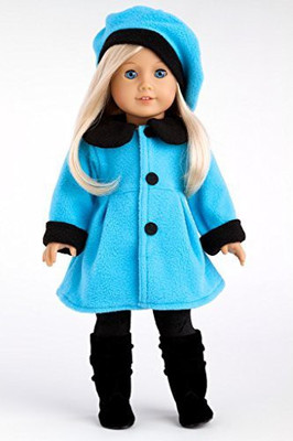 

DreamWorld Collections Parisian Stroll Blue Fleece Coat With Matching Beretblack(Multicolor)