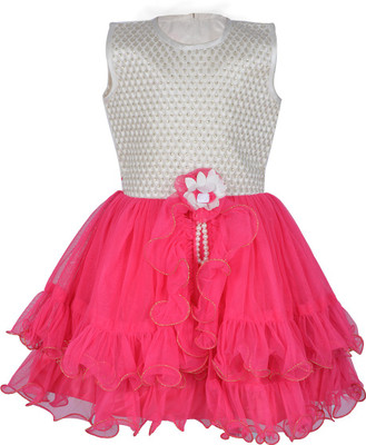 

Priyank Midi/Knee Length Party Dress(Pink, Sleeveless, Beige