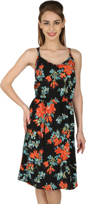 

Ausehen Women's Gathered Black, Multicolor Dress, Multi