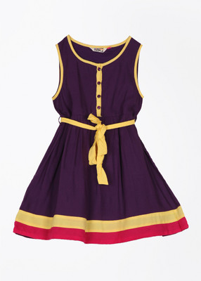 

People Girls Midi/Knee Length Casual Dress(Purple, Sleeveless, Purple and yellow combo