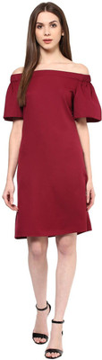 HARPA Women High Low Maroon Knee Length Dress