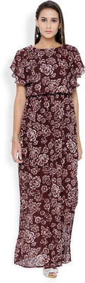 Tokyo Talkies Women Maxi Maroon Full Length Dress