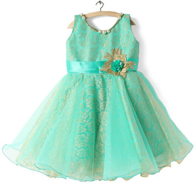 

BownBee Girls Midi/Knee Length Party Dress(Green, Sleeveless