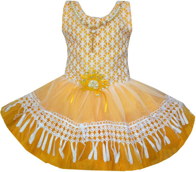 

All About Pinks Midi/Knee Length Party Dress(Yellow, Sleeveless