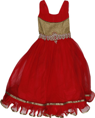 

Ishika Garments Girls Midi/Knee Length Party Dress(Red, Sleeveless), Bold red & attractive golden