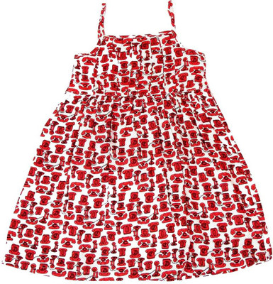 Dreamszone Girls Midi/Knee Length Casual Dress(Pink, Noodle strap), Telephone print