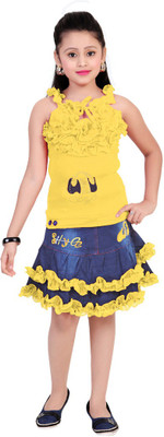 

Saarah Mini/Short Party Dress(Yellow, Sleeveless, Yellow & blue