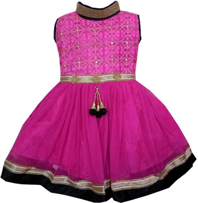 

All About Pink Girls Midi/Knee Length Party Dress(Pink, Sleeveless