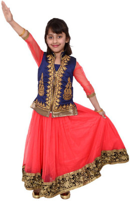 

Arshia Fashions Girls Maxi/Full Length Party Dress(Pink, 3/4 Sleeve, Peach & blue