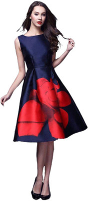 

Smartlook Women's Fit and Flare Blue Dress