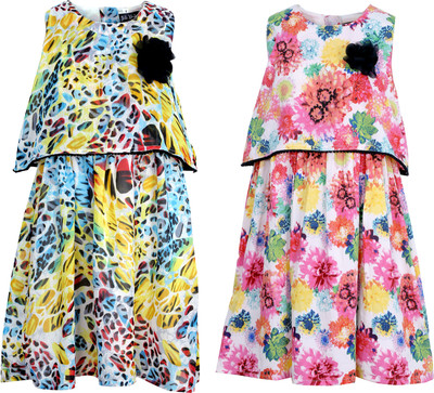 

Bella Moda Girls Midi/Knee Length Casual Dress(Multicolor, Sleeveless)