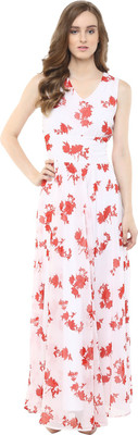 HARPA Women Maxi Red, White Full Length Dress