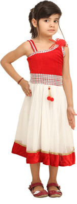 

Tiny Toon Girls Midi/Knee Length Party Dress(White, Sleeveless, Red