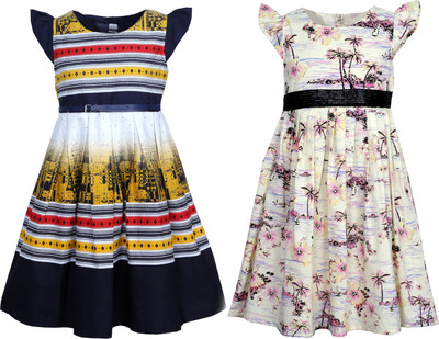 

Bella Moda Girls Midi/Knee Length Casual Dress(Multicolor, Half Sleeve)