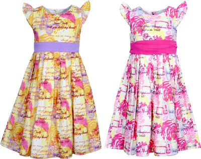 

Bella Moda Girls Midi/Knee Length Casual Dress(Multicolor, Half Sleeve)