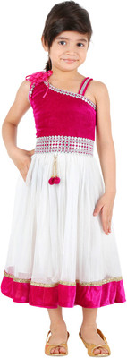 

Tiny Toon Girls Maxi/Full Length Party Dress(White, Sleeveless, Pink