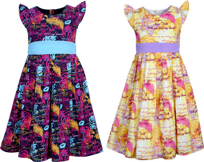 

Bella Moda Girls Midi/Knee Length Casual Dress(Multicolor, Half Sleeve)