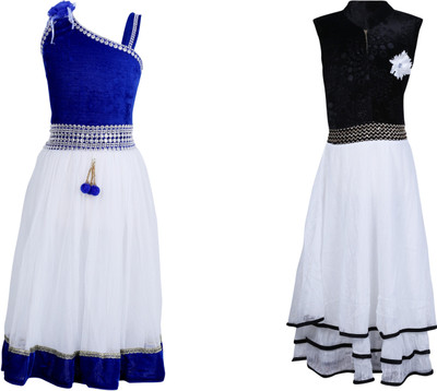 

Crazeis Maxi/Full Length Casual Dress(Blue, Sleeveless, Blue & black & white