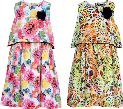 

Bella Moda Girls Midi/Knee Length Casual Dress(Multicolor, Sleeveless)