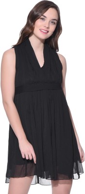 PURYS Women Fit and Flare Black Dress