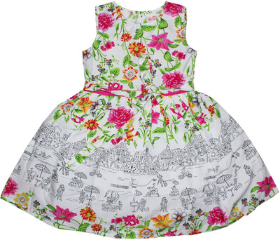 FS Mini Klub Girls Midi/Knee Length Casual Dress(Blue, Sleeveless)