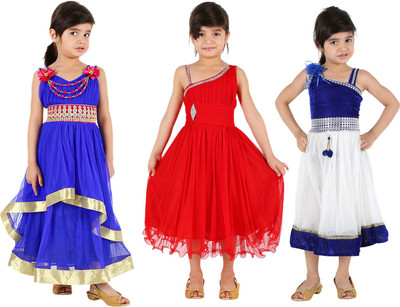 

Tiny Toon Girls Midi/Knee Length Party Dress(Multicolor, Noodle strap, Multicolor5