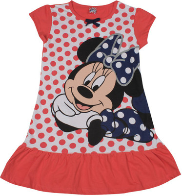 

Disney Minnie Girls Mini/Short Casual Dress(White, Half Sleeve, Red