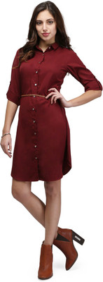 V&M Women Shirt Maroon Knee Length Dress