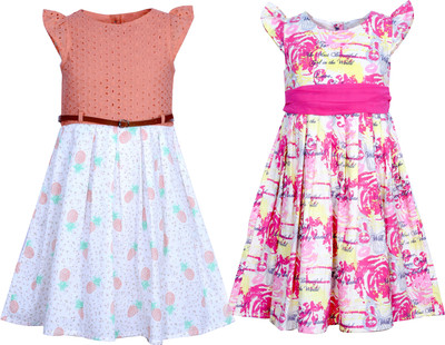 

Bella Moda Girls Midi/Knee Length Casual Dress(Multicolor, Half Sleeve)