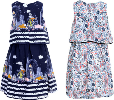 

Bella Moda Girls Midi/Knee Length Casual Dress(Multicolor, Sleeveless)