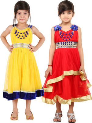 

Tiny Toon Girls Maxi/Full Length Casual Dress(Yellow, Sleeveless, Yellow & red